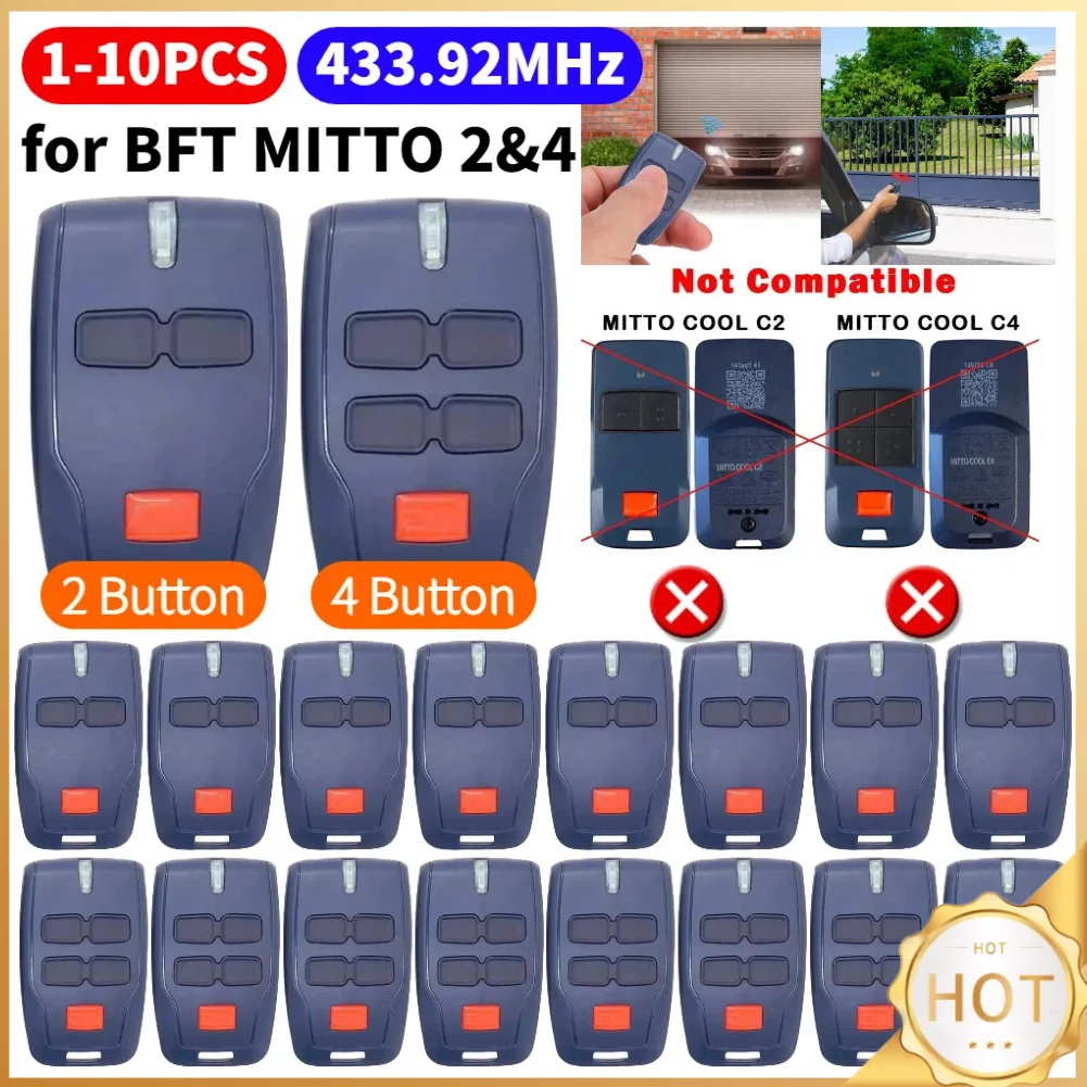 For BFT MITTO2 RCB 2 4 MITTO4 Remote Control MITTO B RCB 2 4 Rolling Code 433.92MHz Gate Remote Control Garage Door Opener
