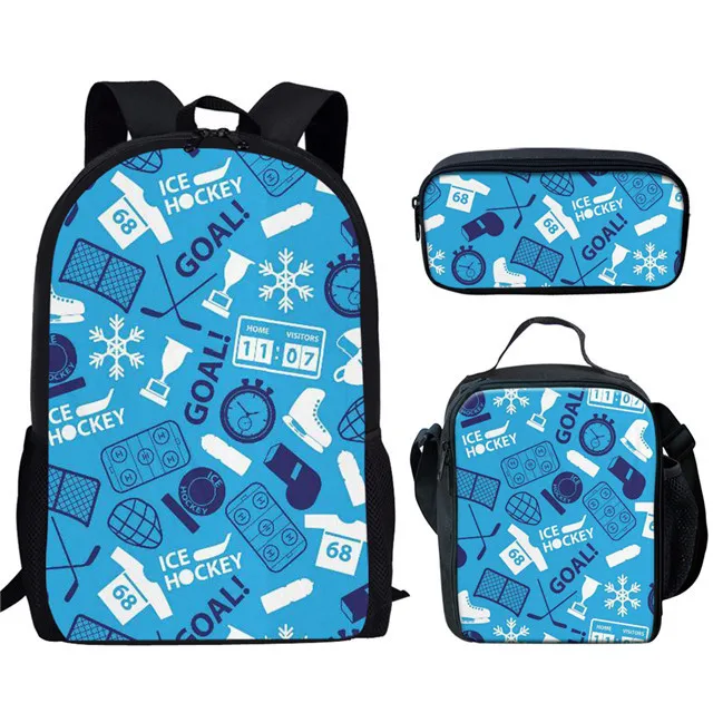 Harajuku Popular nuevo Hockey impresión 3D 3 unids/set mochilas escolares para estudiantes mochila para ordenador portátil bolsa de almuerzo estuche para lápices