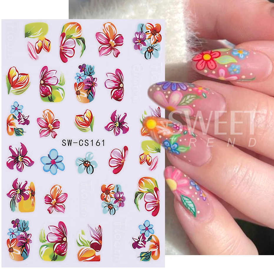 3D Flower Petals Nail Stickers Autumn Winter Halloween Floral Leaves Evil Eye Skull Totem DIY Manicure Sliders Nail Decoration