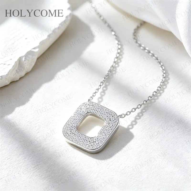 Moissanit-Anhänger-Halskette, Damenmode, minimalistisch, 925er Sterlingsilber, Diamant, geometrische Form, leichter Luxusschmuck – Detail 7