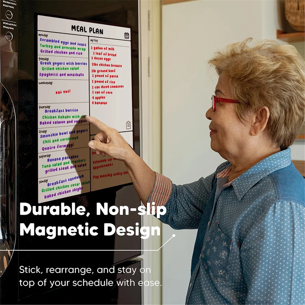 GIGI Magnetic Whiteboard Fridge Calendar Meal Planner and Shopping List White Board - Memo Board and Family Planner