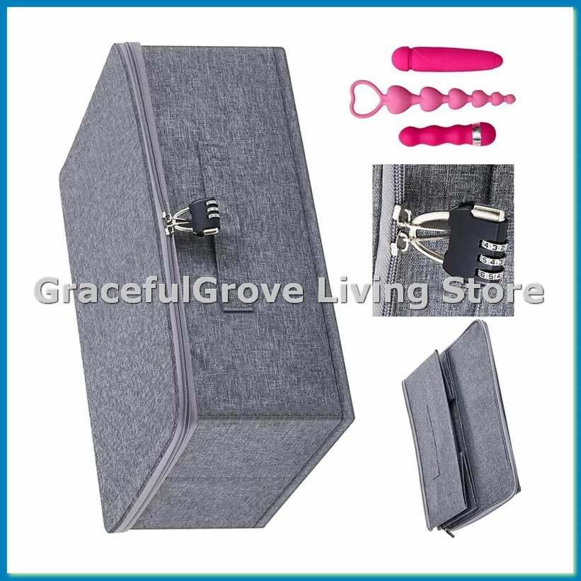 Discreet Lockable Adult Toy Bag Storage Organizer Toy Bag Storage Bins Case with Zipper Lid 15x10x6.3 Inches-A09G