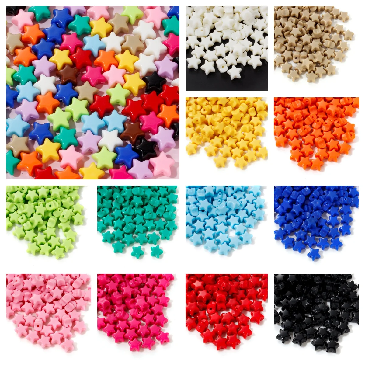 100pcs/set Lovely Acrylic Star Beads Colorful Luminous Loose Spacer Charms Bead for DIY Jewelry Craft Making Necklace Supplies