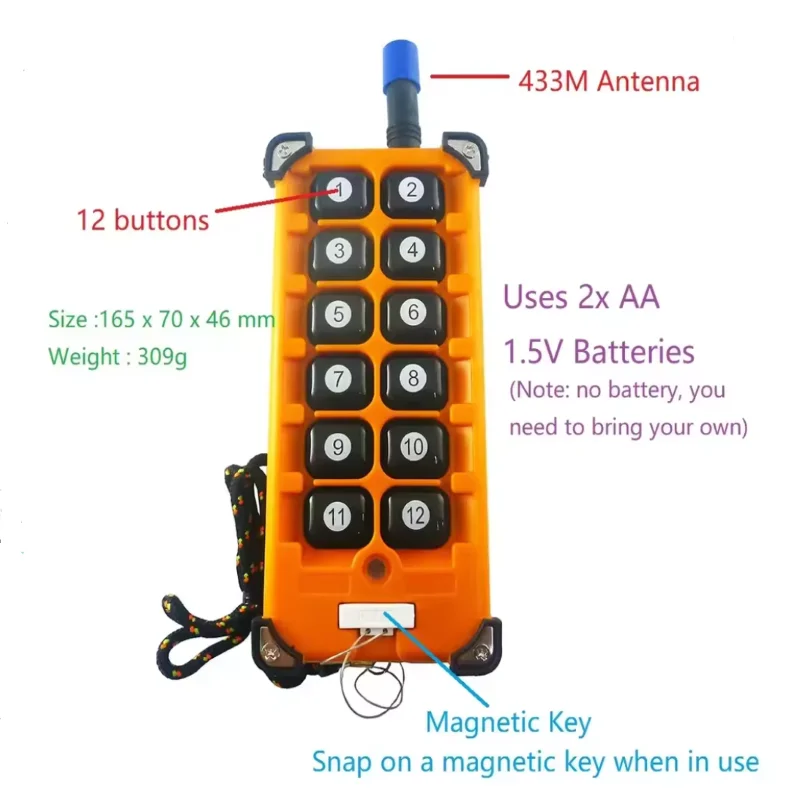 12 channels 12V long range industrial switch distribution box controller RF433M anti-drop remote control