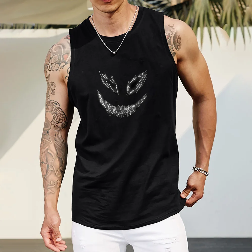 Fashion Men's Demon Design Print Tank Top Breathable Quick-drying Sports Sleeveless T-shirt Outdoor Gym Fitness Workout Tank Top