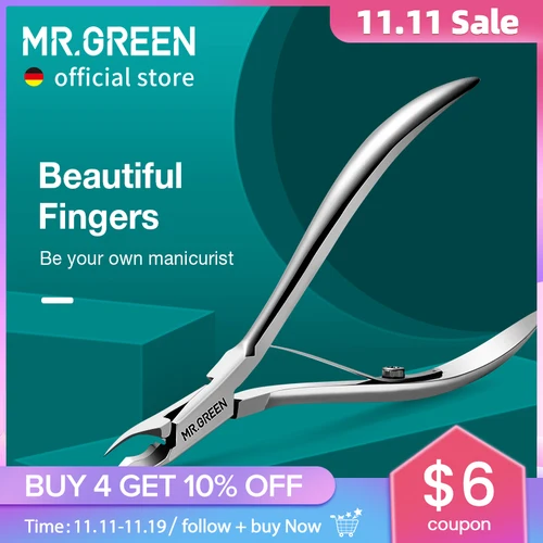MR.GREEN-Pinza para cutículas de uñas, tijeras de manicura, cortador de pinzas de acero inoxidable, removedor de piel muerta, tijera, herramienta de empuje, recortadora