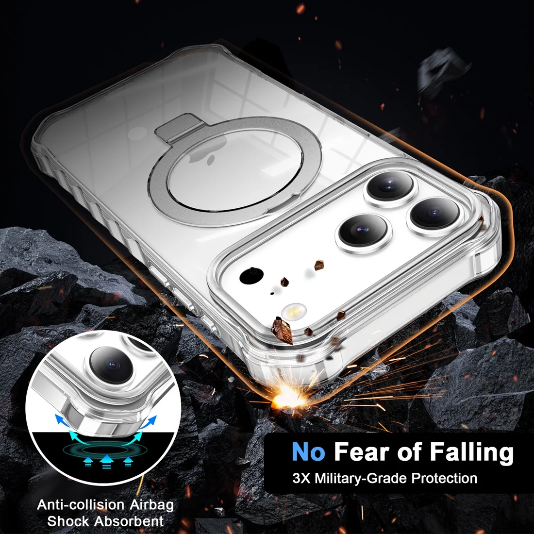 For iPhone 17 Pro Crystal Clear Phone Case,Compatible with MagSafe Slim Shockproof Stand Transparent Cover For iPhone 17 Pro Max