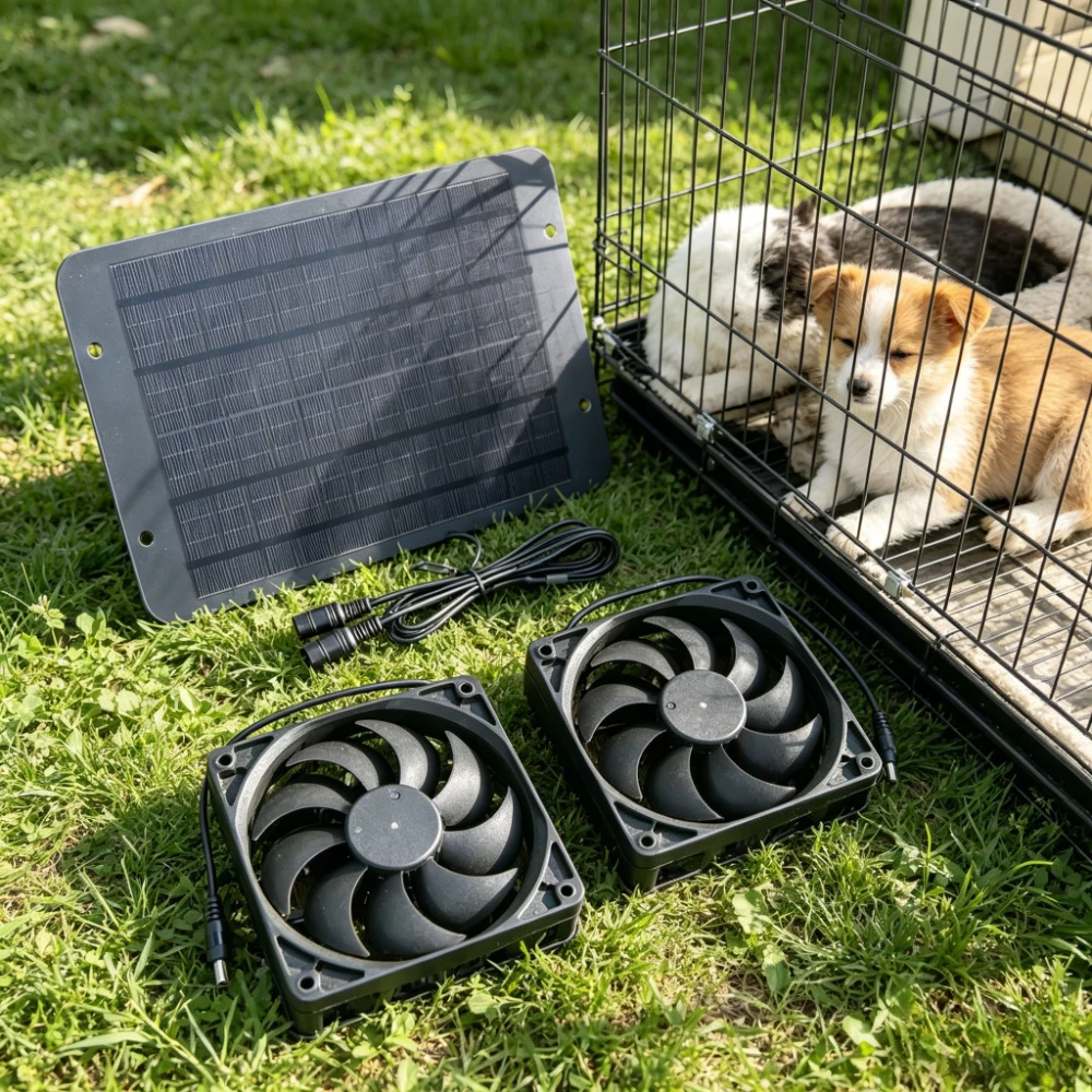 Wide Application Solar Energy Double Fan Ventilation Exhaust Device Anti Rain Cooling Ventilator Fit For Backyard Farm Pet House
