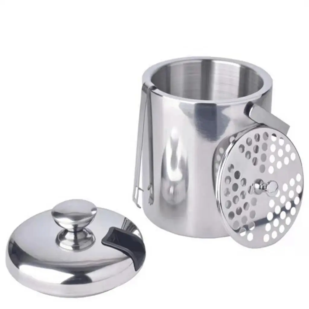 Stainless Steel Ice Bucket with Lid and Tongs for Champagne Beer Wine Cooler Insulated Container 1.3L Capacity