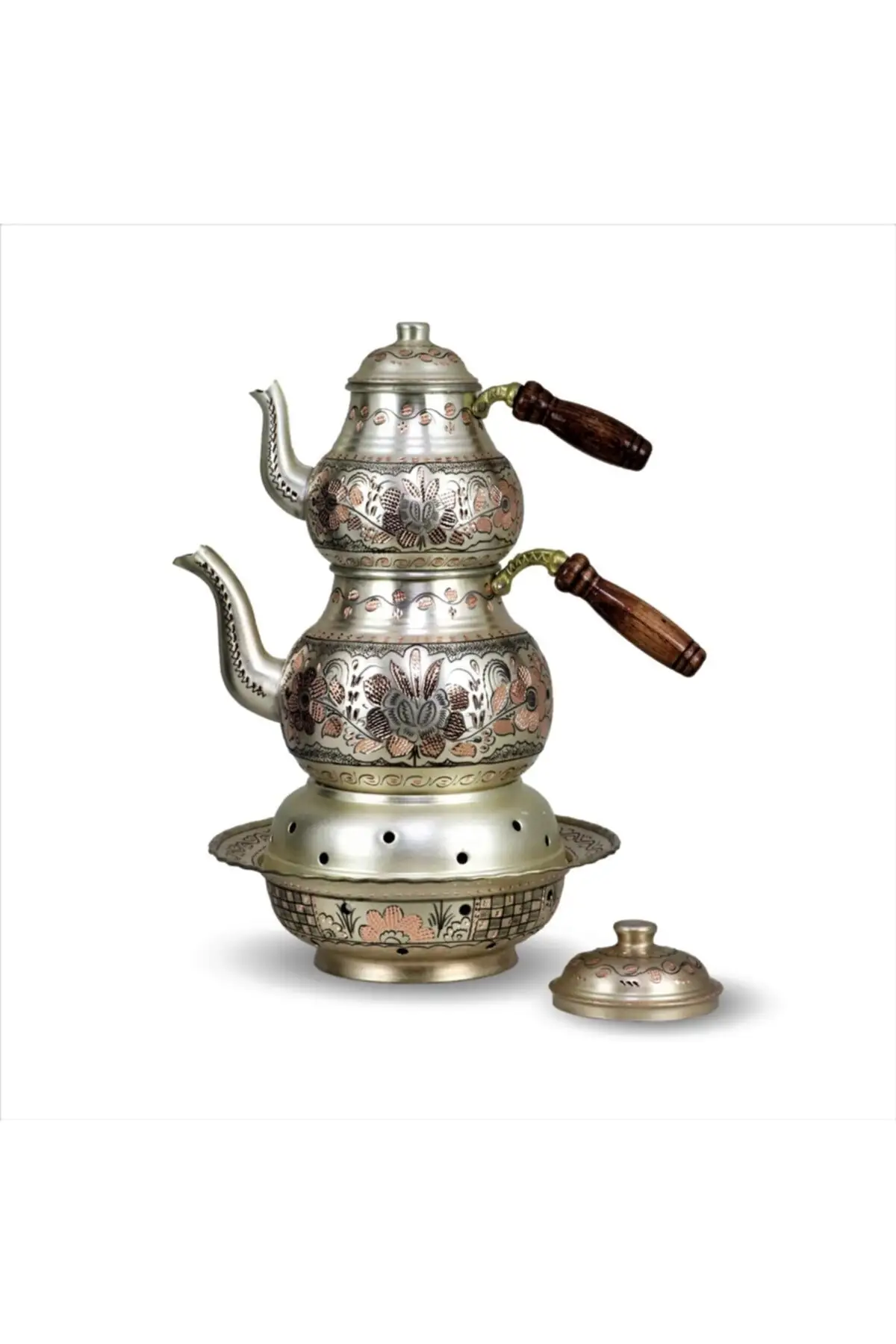 

DOLBOVI 1 Mm thick rose flower silver copper teapot and ottoman furnace Cooper Tea Pots Handmade