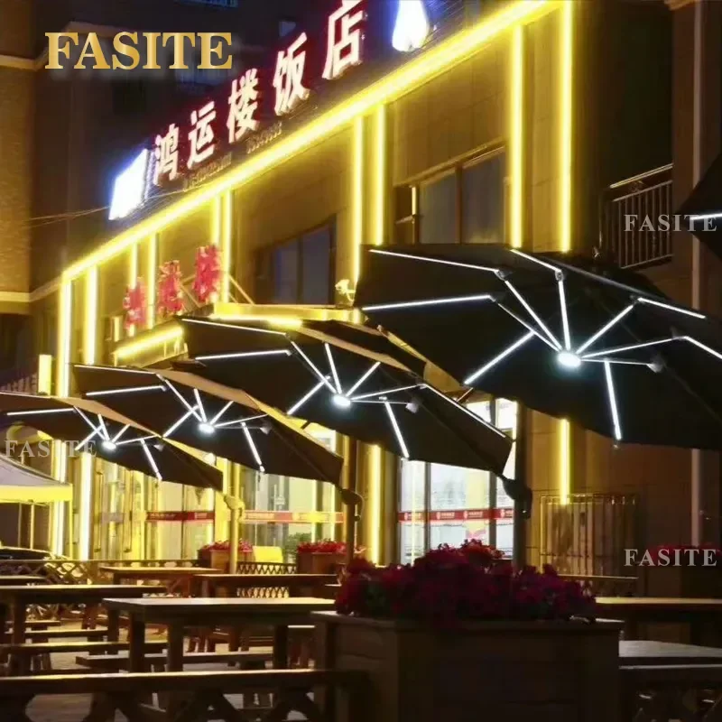 For Outdoor Garden Solar LED Roman Umbrella Large Sun Shade for Terrace Villa Patio Waterproof Windproof Decorative Parasol