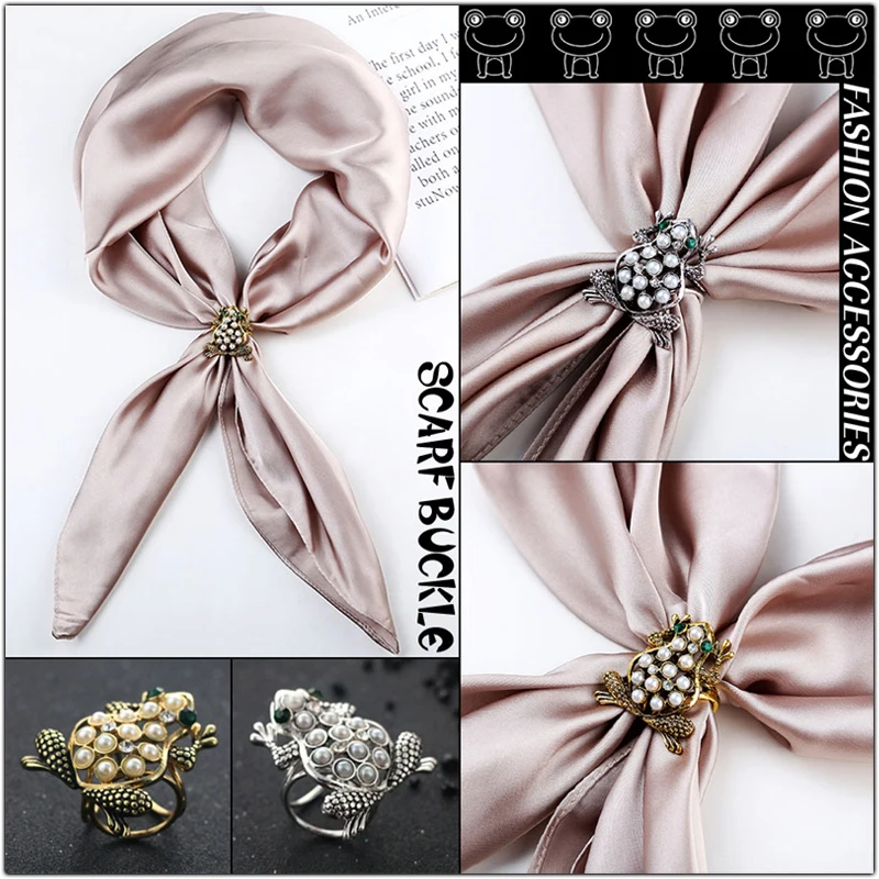 

Vintage Pearls Frog Scarf Buckle Brooches Women Accessories Lovely Animal 3-Rings Garment Corner Button Brooch Fashion Ornaments