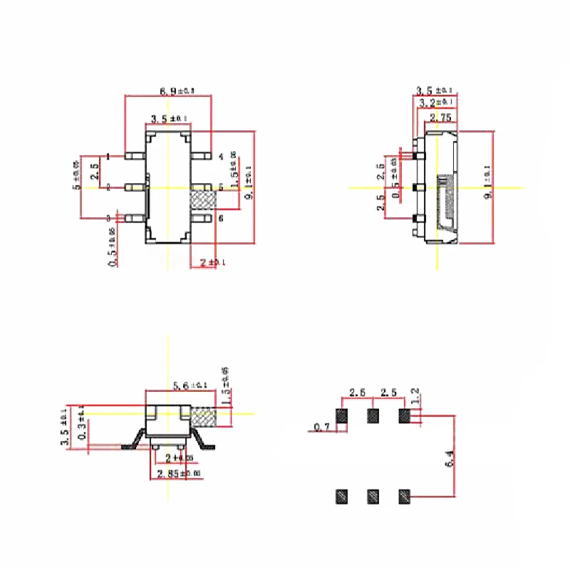 10 Chiếc MSK-22D18 Tặng Công Tắc Interruptor Cầu Trượt Mini Công Tắc 6pin Chân SMD Nhúng Tay Cầm 2Mm MSK22D18G2