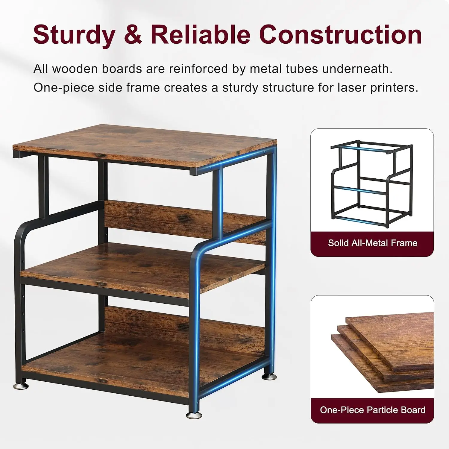 Rolling Printer Cart Heat Press Stand Three Tier Storage Shelf Home Office