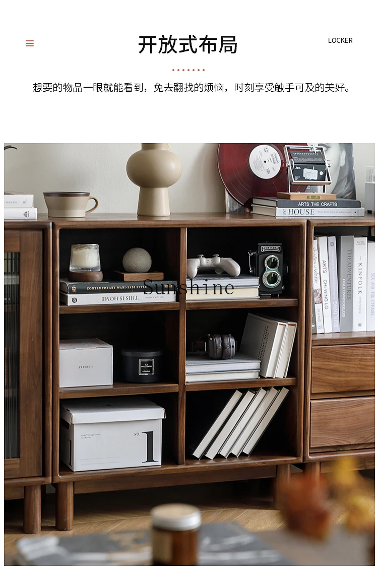 Solid wood bookcase rack floor-to-ceiling sofa with glass door Nordic simple and modern