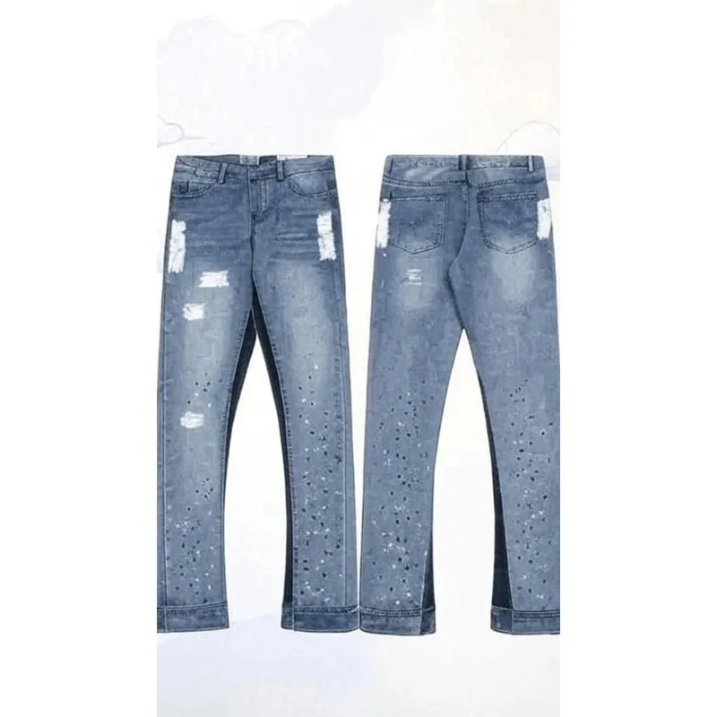 

new American Gothic Autumn Embroidered Jeans Tshirt Two Piece Set Men Women Clothing Hip Hop Baggy Trousers Tops Suit Fashio