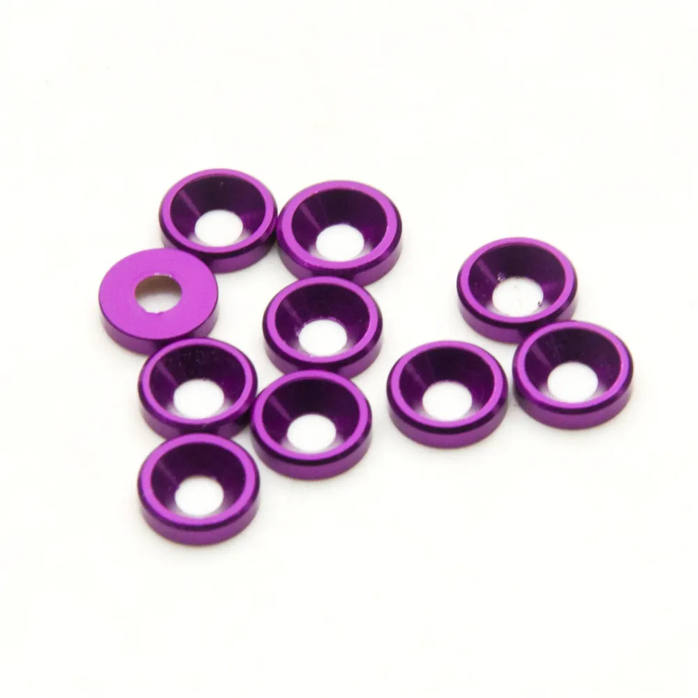 TRINOOD 10pcs M3 3mm Junta de arruelas de cabeça escareada anodizada colorida para carro 1/10 RC