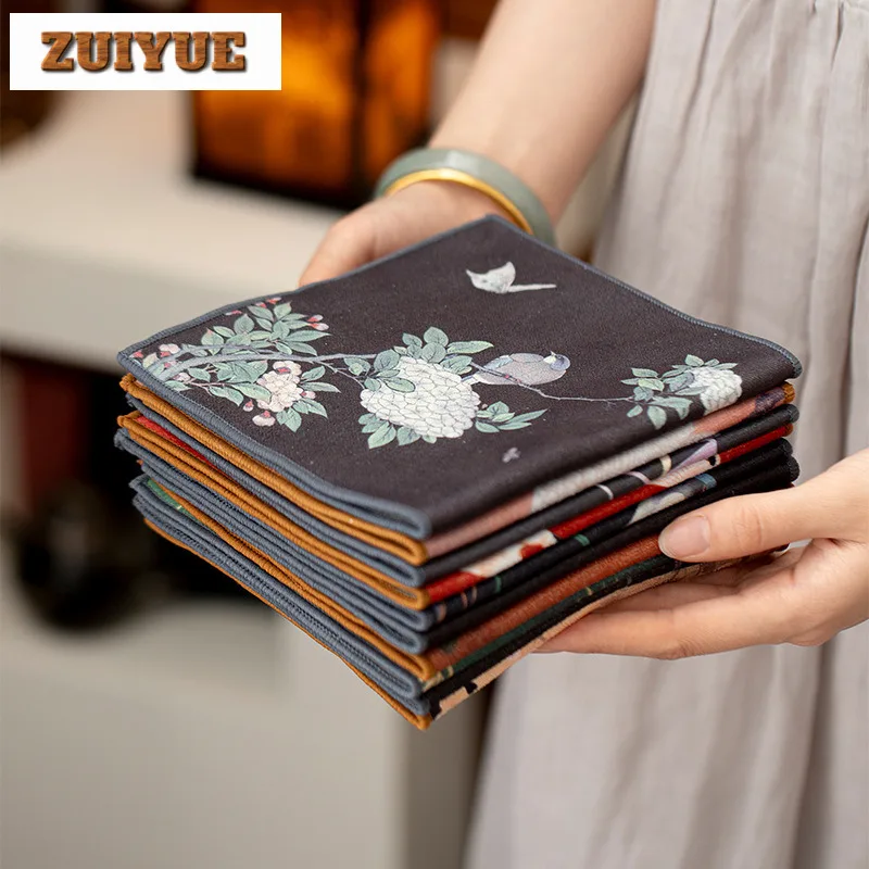 Chinese Suede Long Style Fabric Tea Towel Handmade Tea Mat Dish Towel Tea Napkins Tea Cloth Tea Items Accessories Ornaments Gift