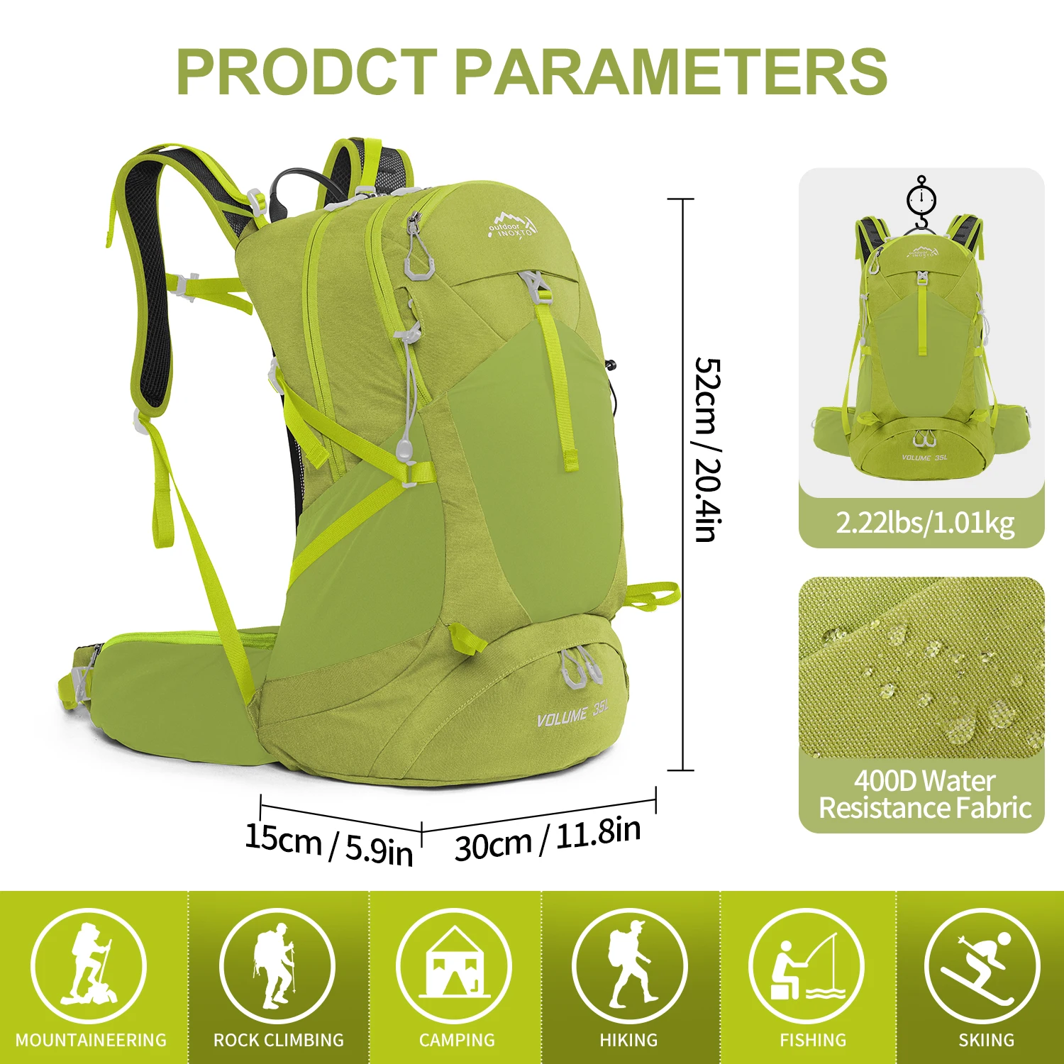 Bergsteigerrucksack 35 Liter Herren und Damen Outdoor-Sporttasche Wasserdicht Camping Wandern Regen – Detail 6