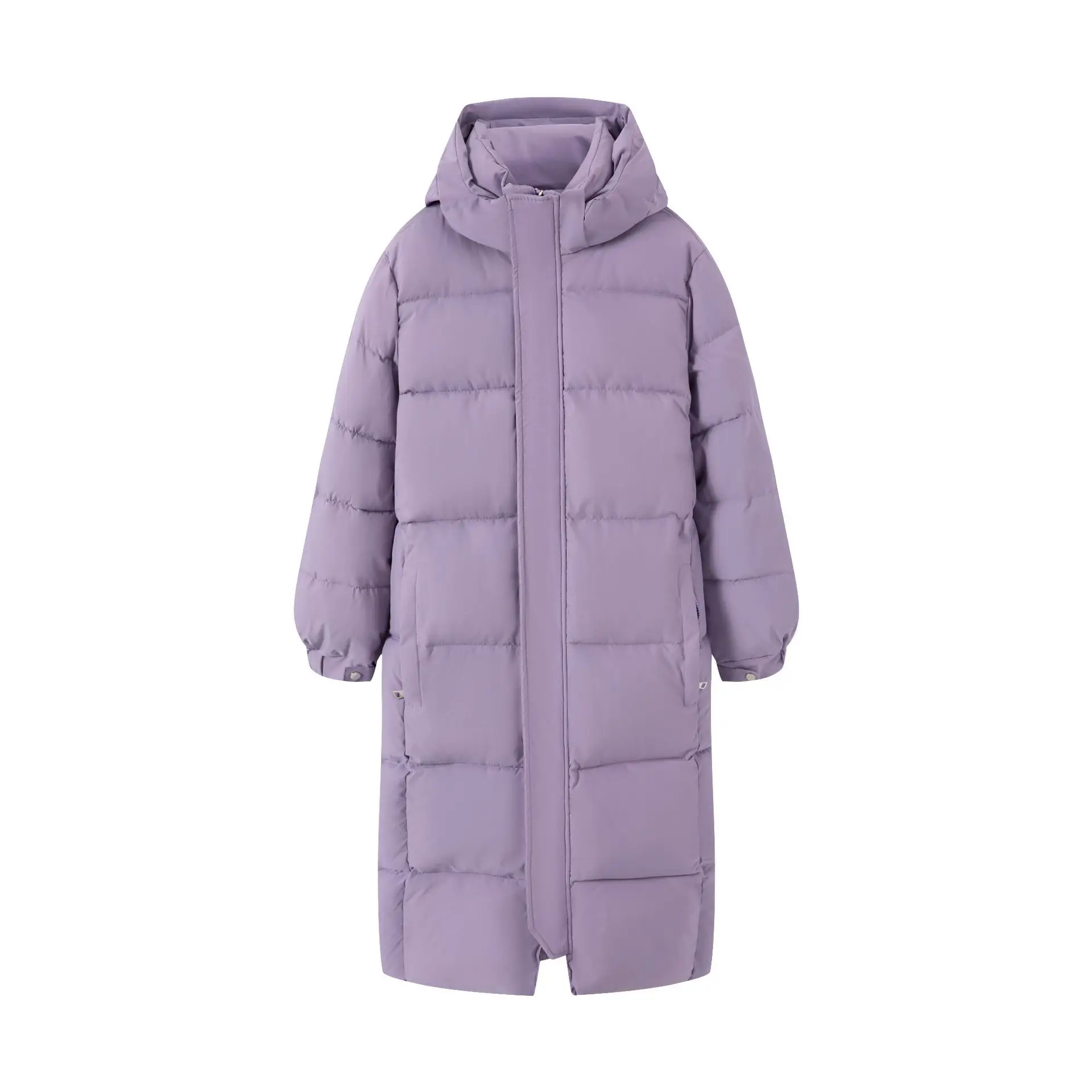 Hooded Women Long Parkas Coats Solid Overcoat Zipper Full Sleeves Turn Down Collar Loose Office Lady Casual 2025 Autumn Winter