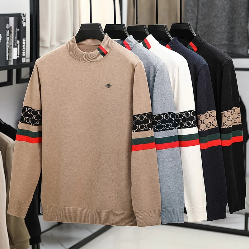 Suéter de punto de calidad de diseñador para hombre, jersey con cuello redondo y estampado de abeja suave y agradable para la piel, ropa cálida y versátil para invierno