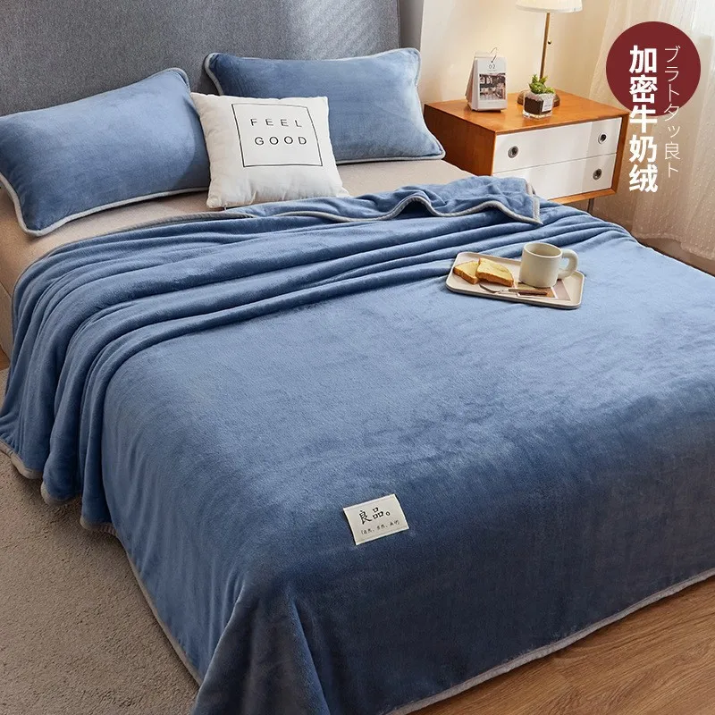 Soft Warm Coral Fleece Flannel Blankets For Beds Two Layers Double Side Solid Color Sofa Cover Bedspread Winter Plaid Blanket