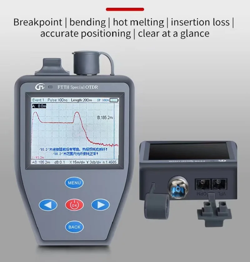 Imagem -02 - Português Mini Ftth Fibra Ativa Otdr com Medidor de Potência Óptica Fonte de Luz Estável Vfl Multifunções Fiber Optique Tester