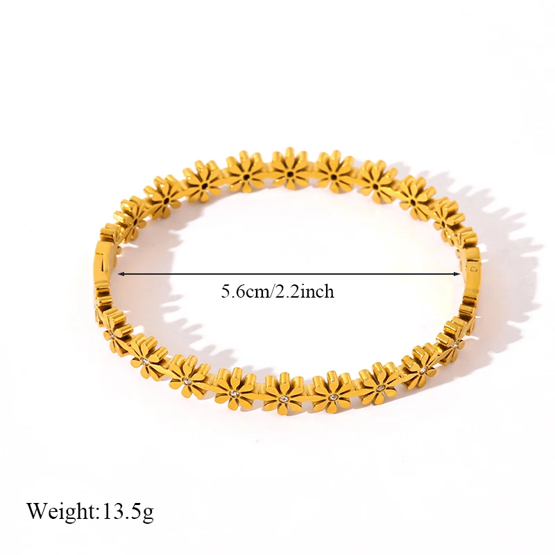 EILIECK 316L Edelstahl Blumen Halskette Armband Ohrringe für Damen Goldfarben Metall 18 K vergoldeter Schmuck 4-teiliges Set Bijoux Geschenk – Detail 5