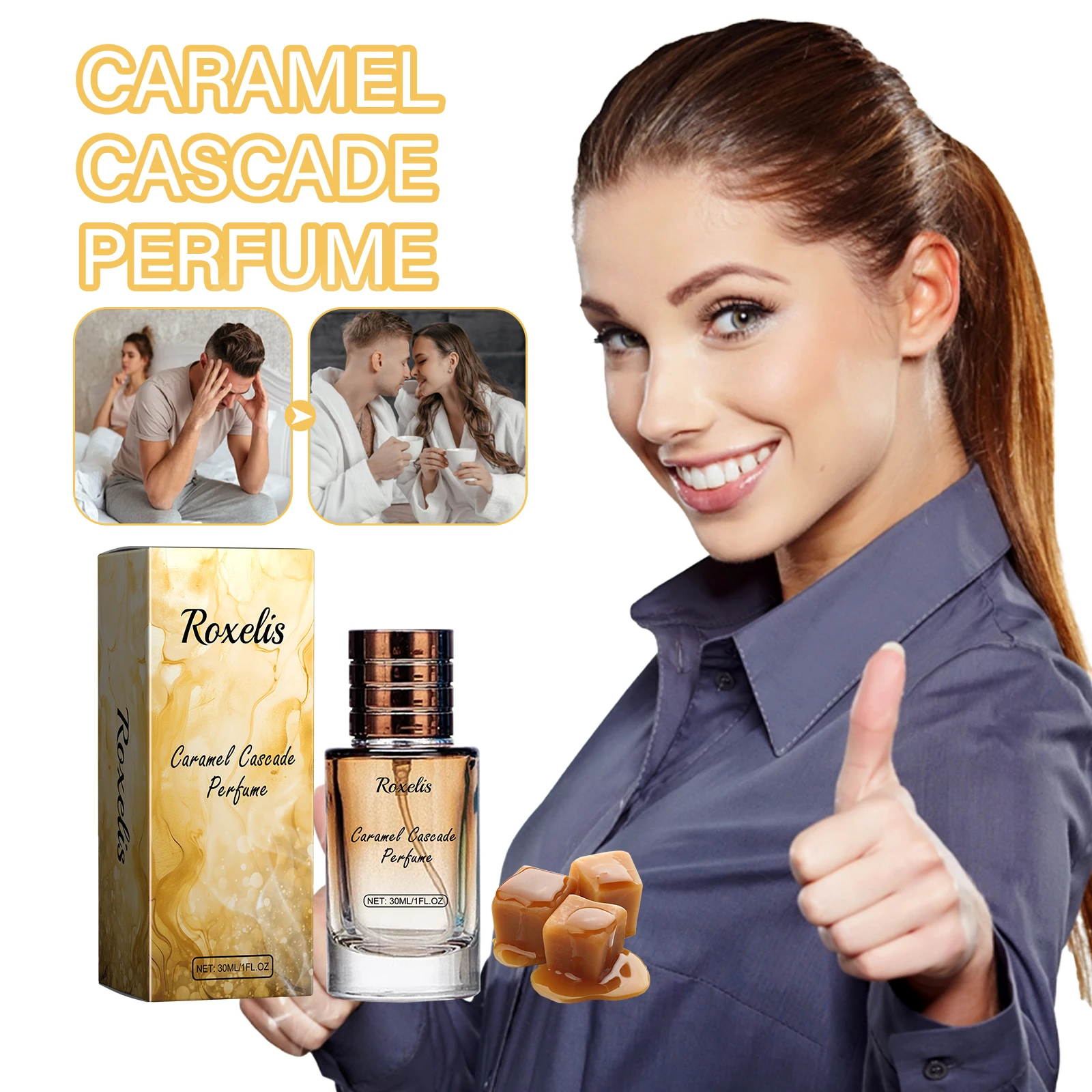 ROXELIS Caramel Cascade Perfume Spray, Feromone Namoro Fragrância, Perfumes para Mulheres, 1 OZ, Outono e Inverno