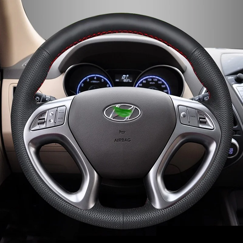 For Beijing Hyundai Elantra Rena Mingtu I30 Shengdalang Tucson ix35 Lingdong Hand Sewing Leather Car Steering Wheel Cover