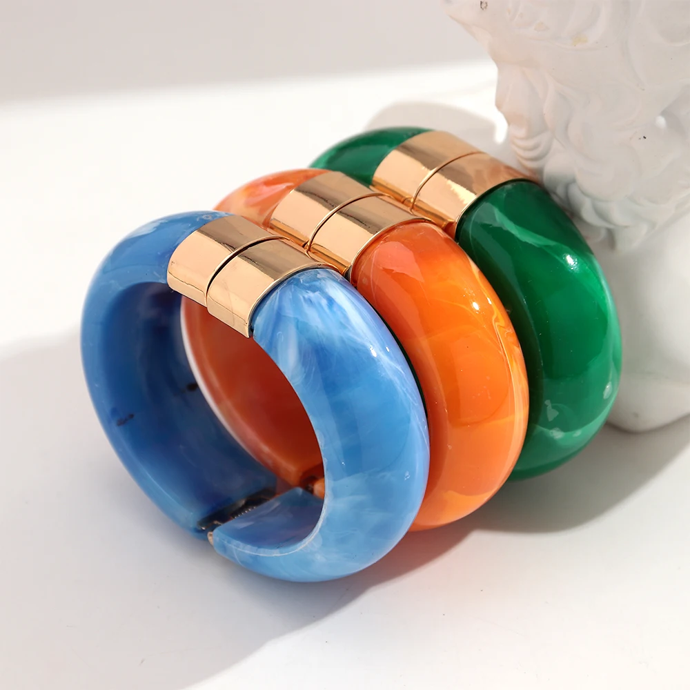 Modische Bunte Harz-Armreifen aus Edelstahl, Wasserdicht, Klobige Armbänder für Damen, Schmuckgeschenk 2026 – Detail 8