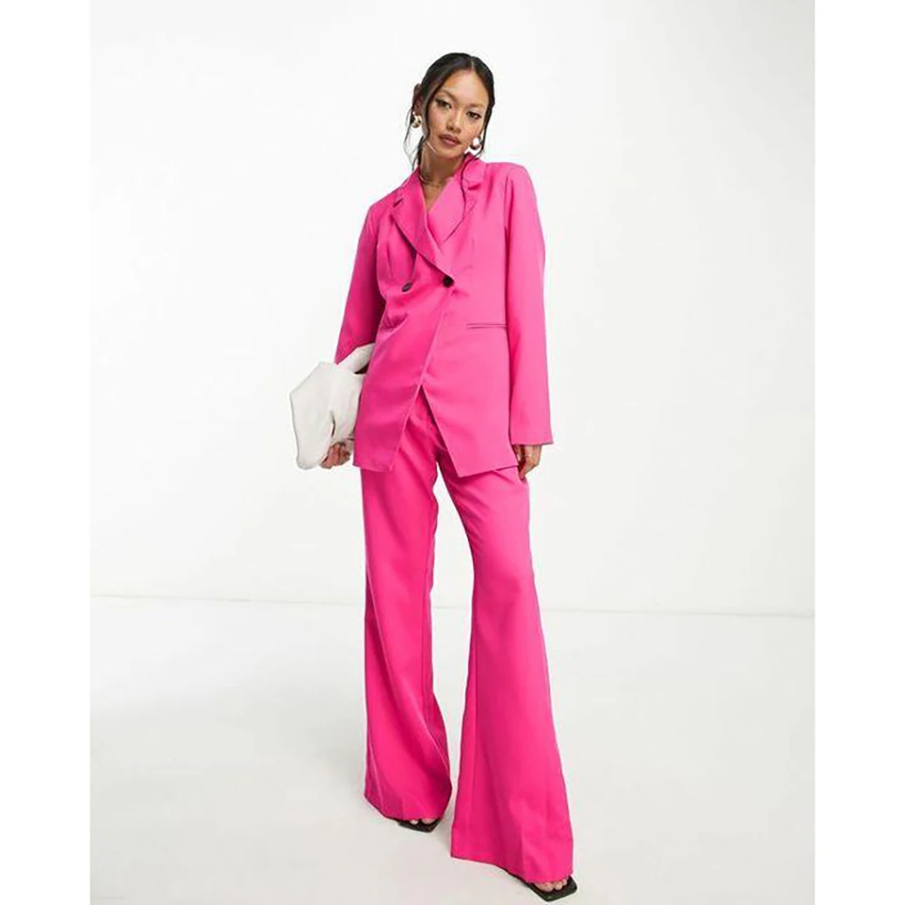 

Double Button Pink Women Pants Set New Female Two Pieces(Blazer+Trousers) conjuntos femininos elegantes