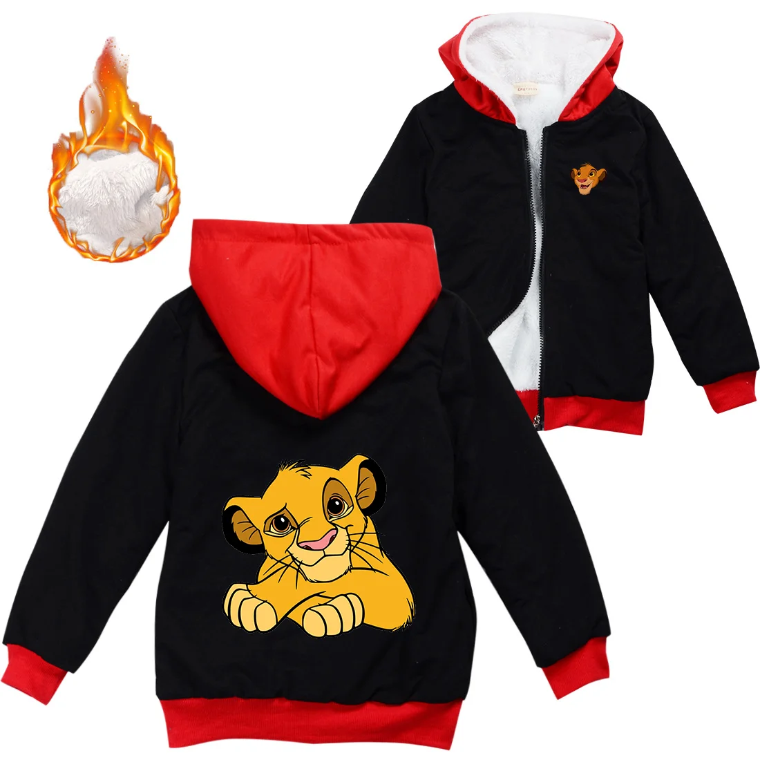 Winter Thick Boys Girls With Zipper Coats The Lion King keep Warm Hoodies Jackets Children Casual Outerwear Sweatshirt