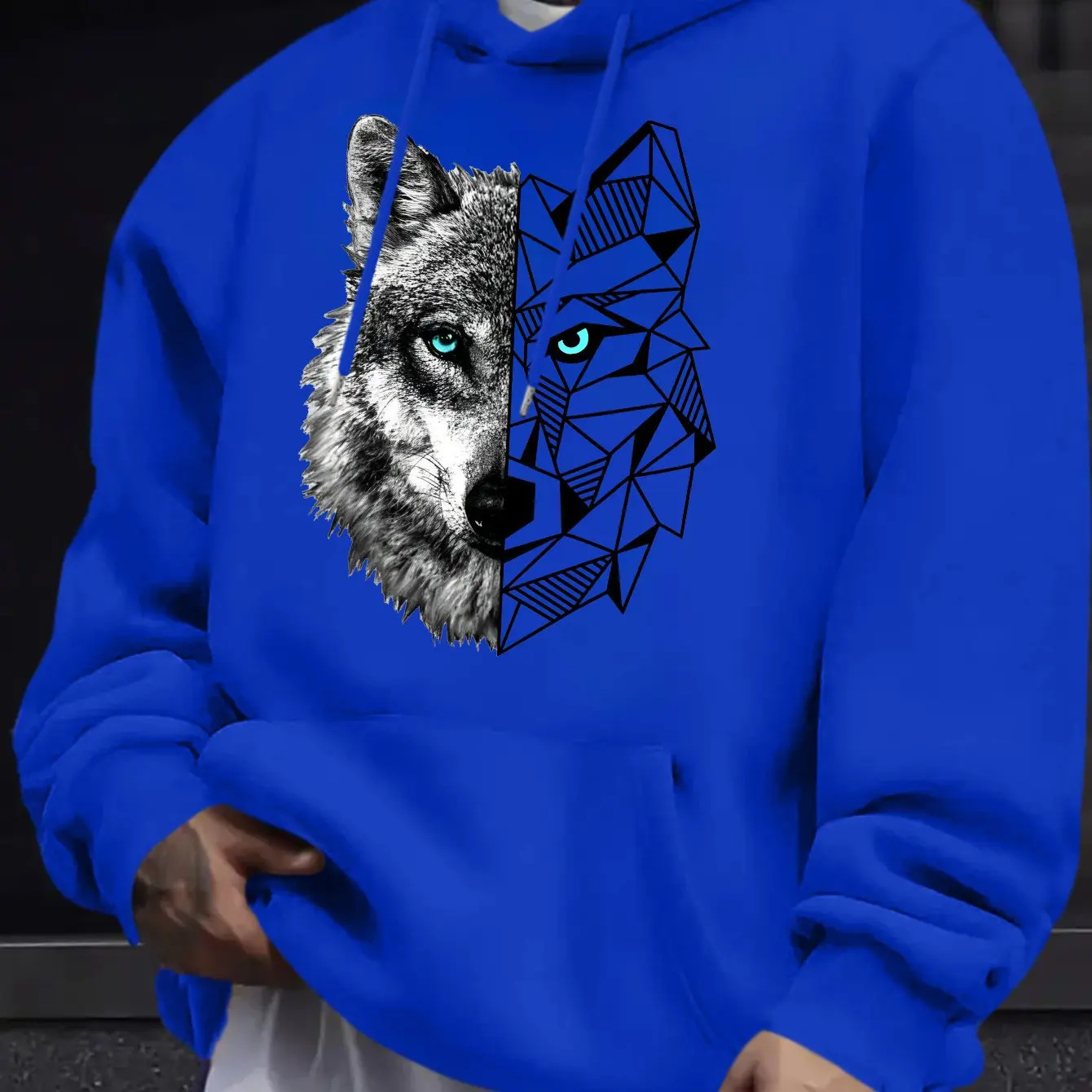 2026 New Arrival Men Fashion Wolf Print Hoodies Casual Loose Pullover Sweatshirts, Trendy Streetwear Hooded Jumper with