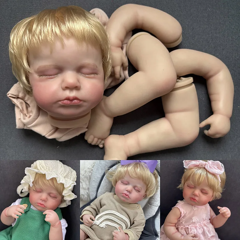 Kit de muñeco realista Loulou Asleep de 19 pulgadas, pelo dorado con raíces a mano, piezas de muñeca pintadas de múltiples capas suaves y realistas con cuerpo de tela