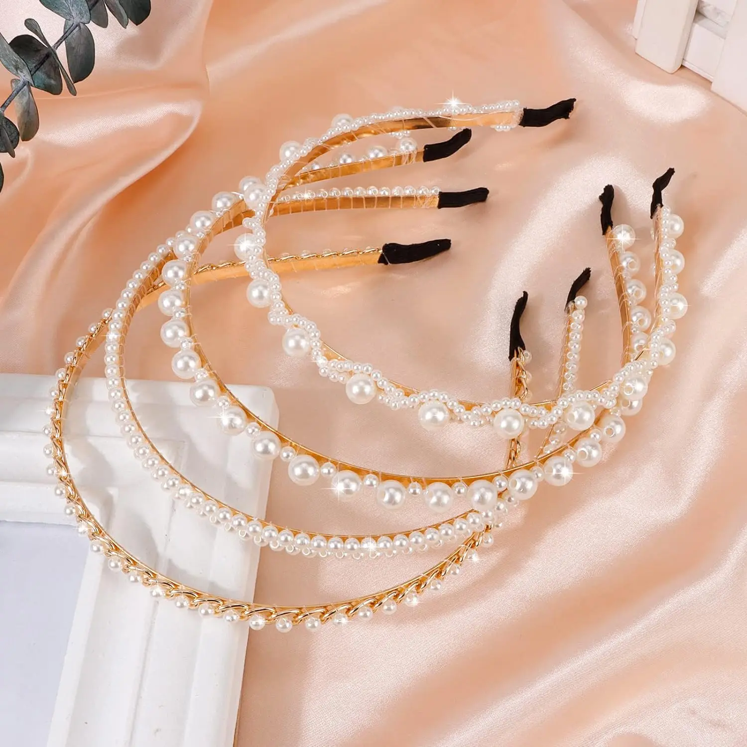 1pc Trendy Design Faux Pearls Elastic Headbands for Girls Hair Accessory