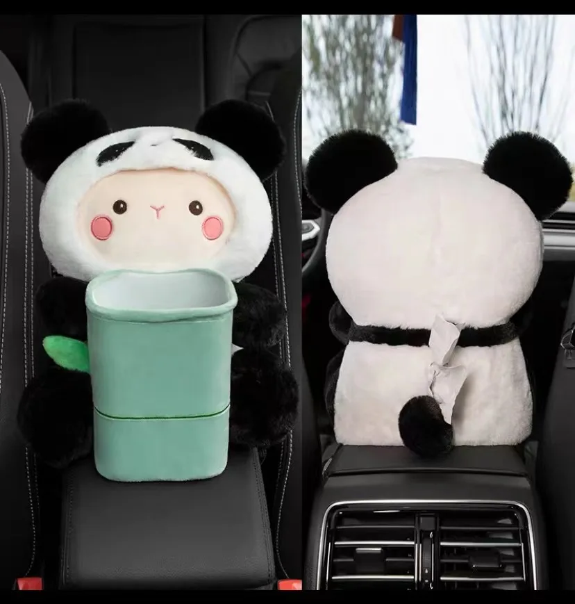 2 in 1 Cute Cartoon Car Tissue Box Creative Short Plush Tissue Box Holder Car Armrest Storage Boxes Stowing Tidying