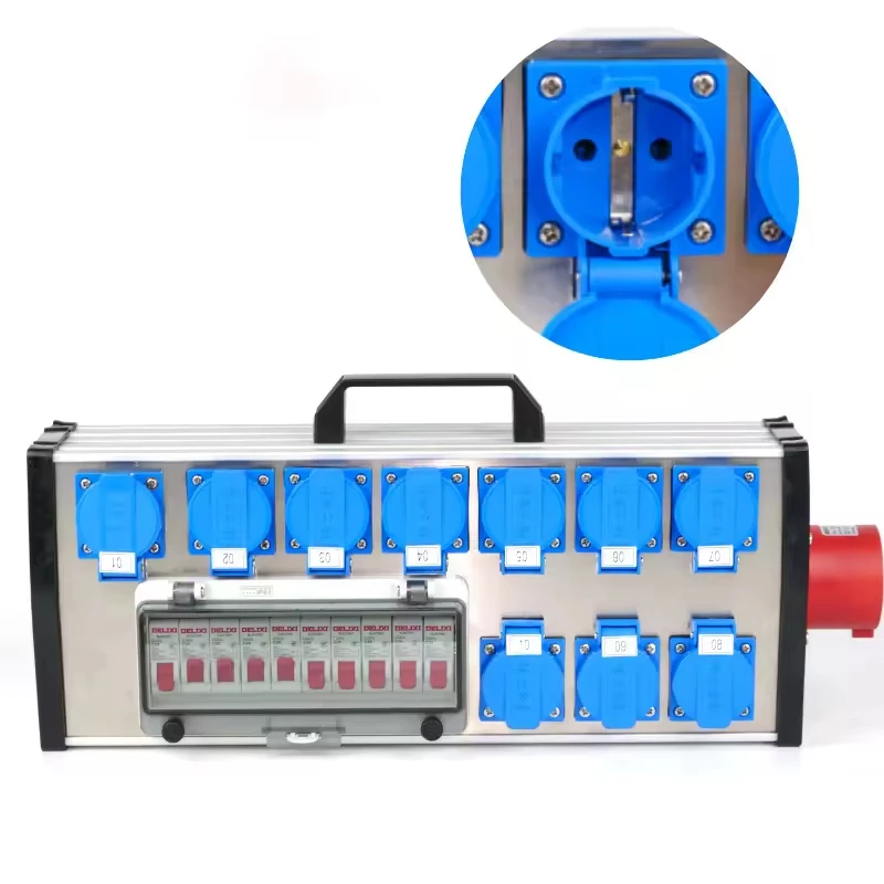 European Output Distribution Box 6-Way 16A Waterproof Stage Distribution Box 9-Way European Gauge Power Supply Box