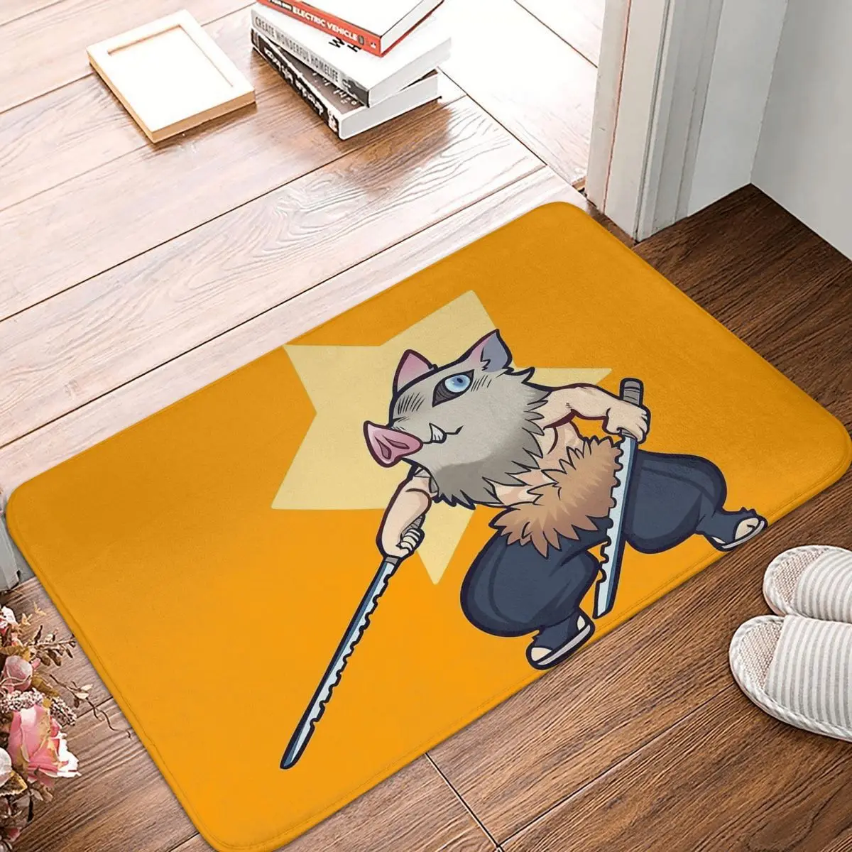 Demon Slayer Non-slip Doormat Inosuke Yellow Bath Kitchen Mat Welcome Carpet Flannel Pattern Decor