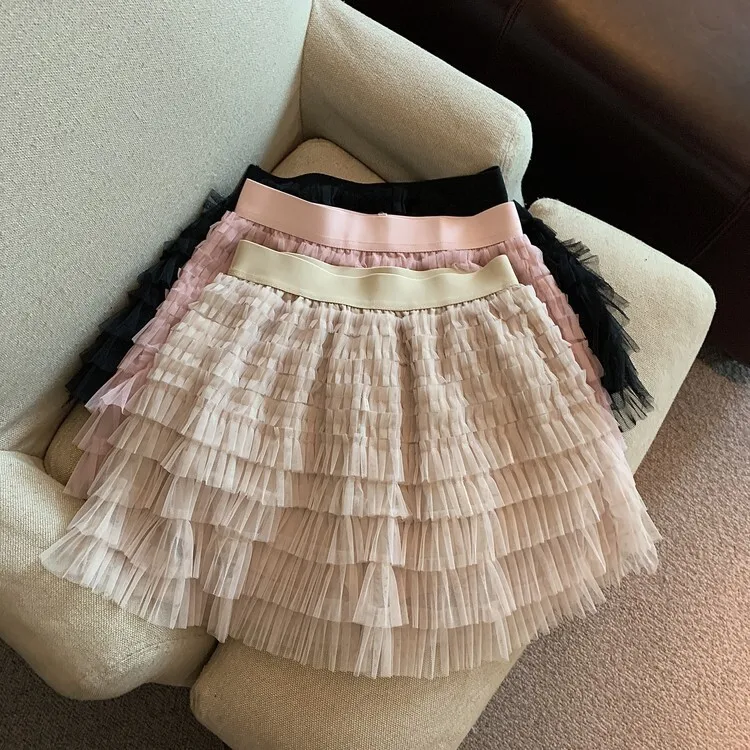 2025PrimaveraEstate delle nuove donne a vita alta dimagrante maglia torta gonna dolce signora una linea midi svasato leggero moda abbigliamento casual