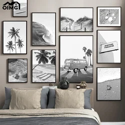 Surf Ocean Waves Starfish Shell Poster Black White Beach Coconut Tree Canvas Prints Sunglass Wall Picture Home Decor Painting