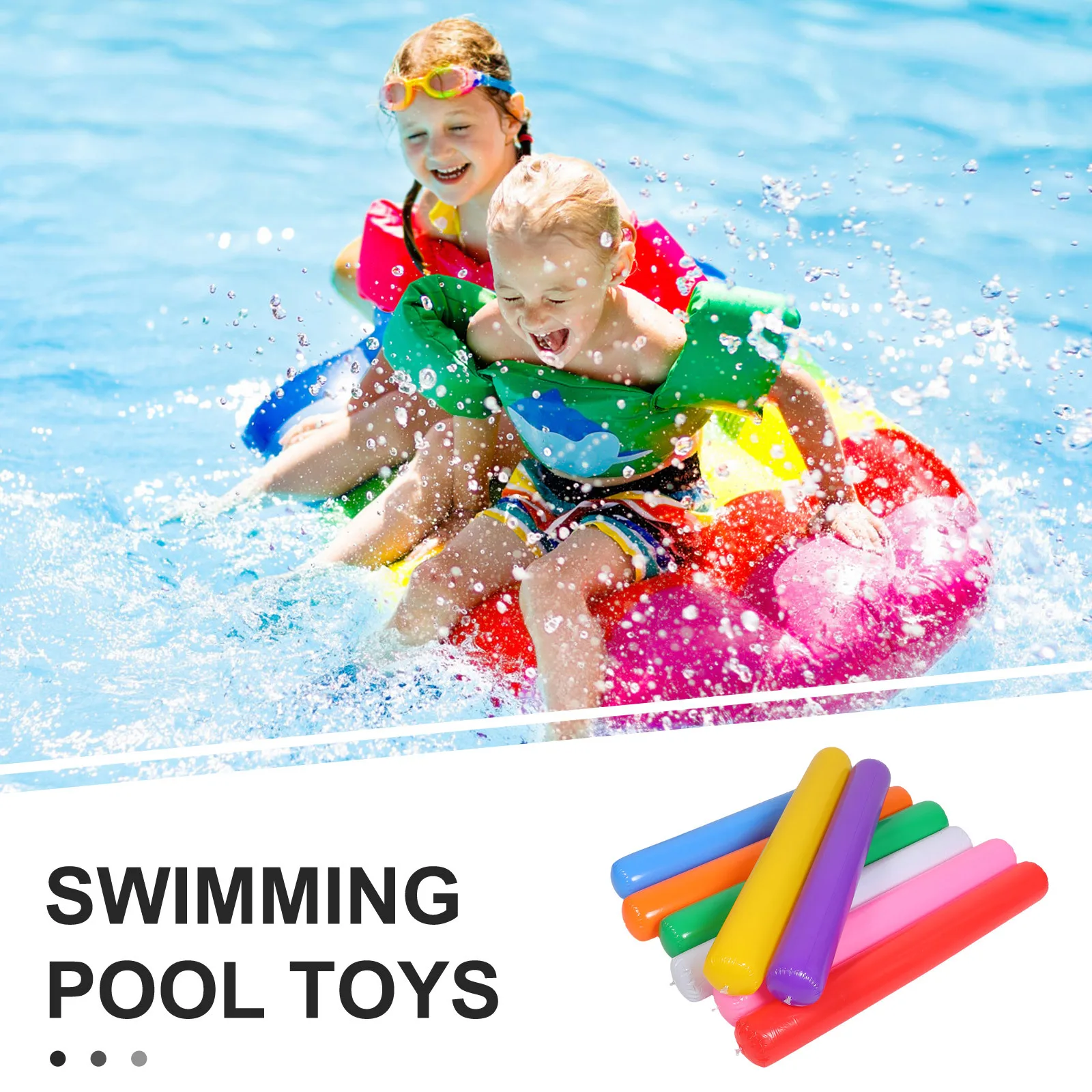 8Pcs Inflatable Swimming Floats Kids Pool Noodles 40 Inch PVC Waterproof Floaties Fast Inflation Safe Buoyancy Beach Pool Party