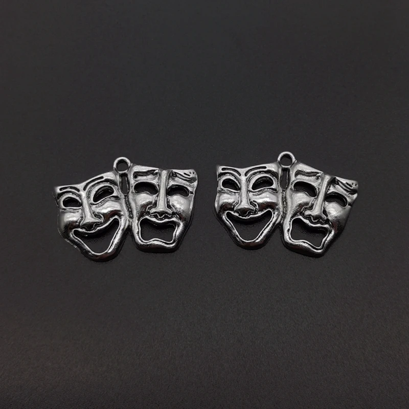 5pcs 34x24 mm mask theatre comedy tragedy art alloy Alloy Tibetan Pendants Jewelry Making Small Pendant DIY Handmade Accessories