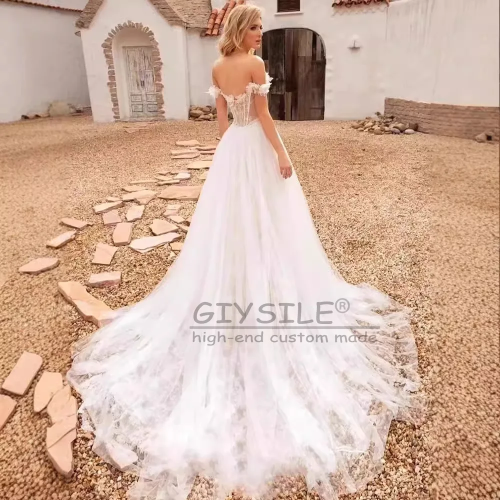 GIYSILE فساتين زفاف مخصصة قبالة الكتف الدانتيل للنساء الفاخرة 2025 ألف خط العاج زي العرائس Vestidos De Novia Boda