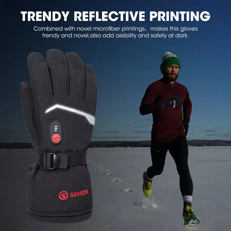 Savior Electric Heated Skiing Gloves Rechargeable Winter Warm Gloves Snowboarding ForHiking Climbing Running Riding