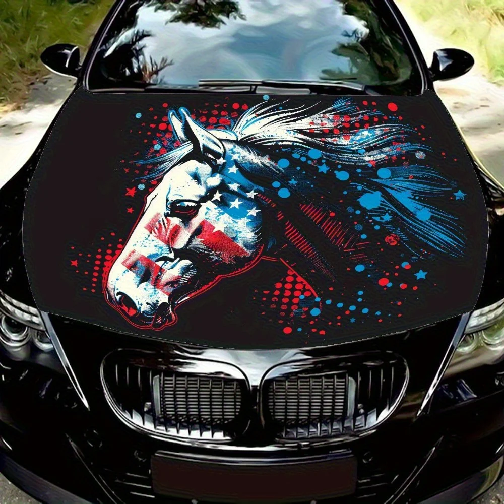

Unique Horse Pattern With National Flag Elements Car Hood Sticker - Durable Polyvinyl Chloride (PVC), Sedan/SUV Hood Decals, Wat