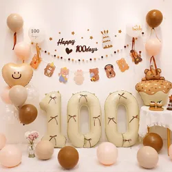 INS Baby Shower 100Days Party Bear Balloon Set Caramel Number 100 Balloon Backdrops Decoration Brown Happy 100Days Banner Kit