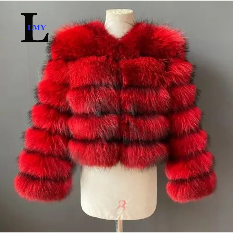 

LMY Red Faux Fox Fur Coat Women Jacket 2024 Winter Long Sleeve Luxury Raccoon Fur Jackets Thick Top Female Furry Coat Vest