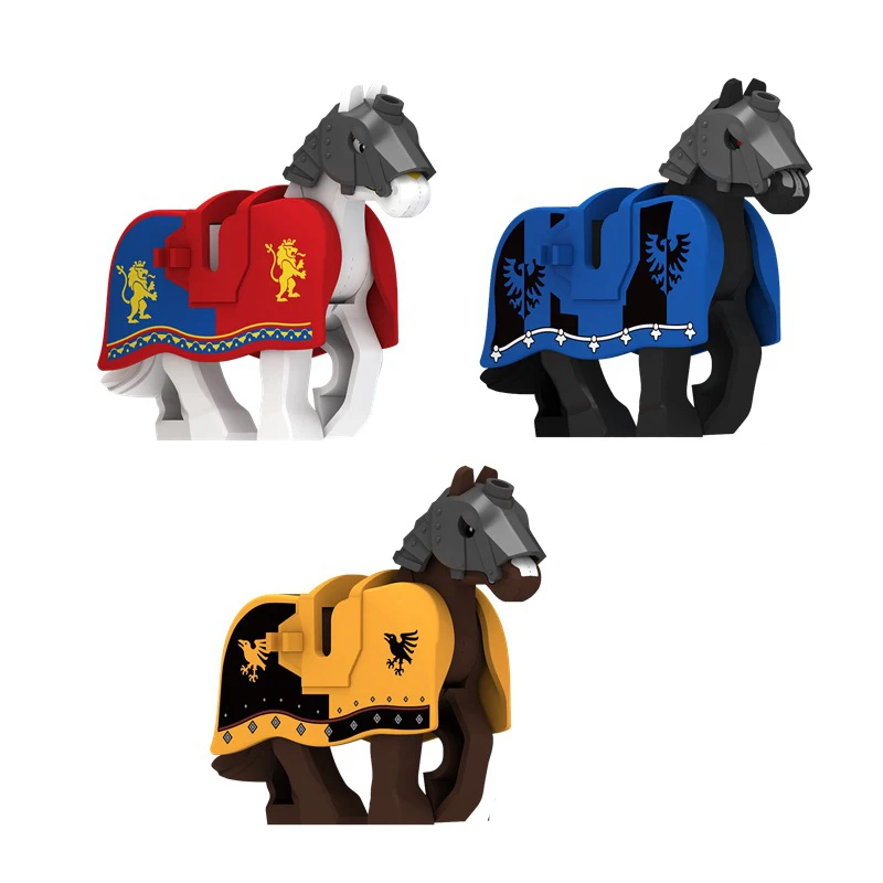 Militärische Bausteine, kompatible Soldatenfiguren, mittelalterliche Ritter, Waffen, Umhang, Schulter, gepanzertes Kriegspferd, Flaggen, Geschenke, Spielzeug