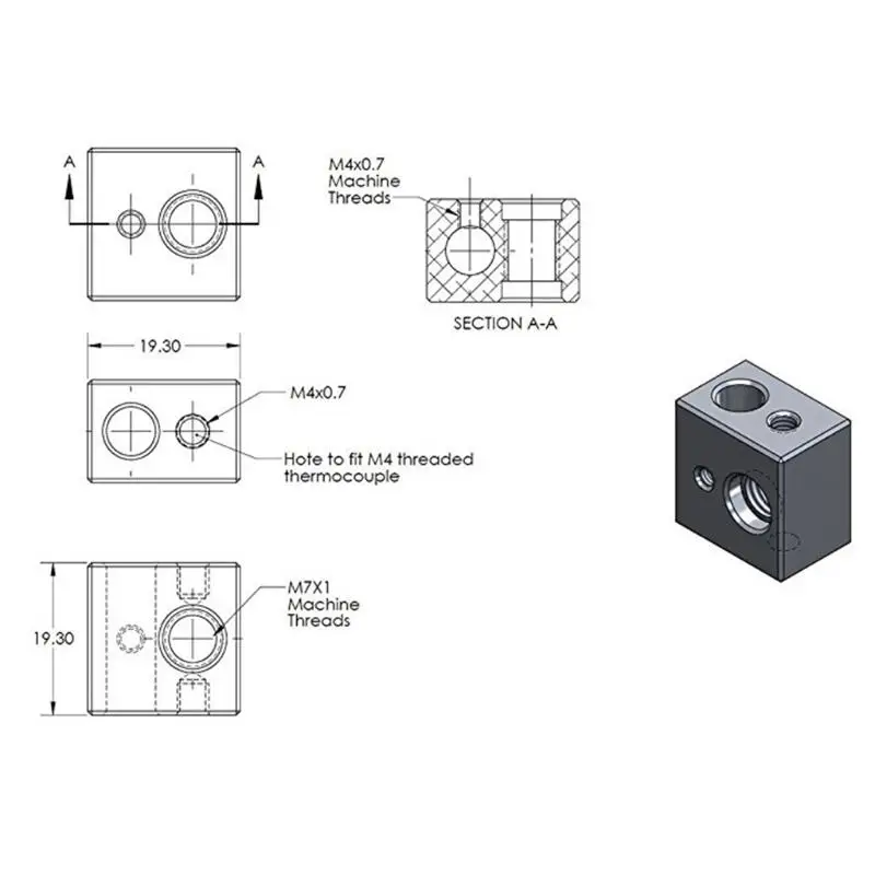 3D Drucker Hotend Düse Throat Wärme Block MK10 Hotend Gewinde Aluminium Legierung Dropship